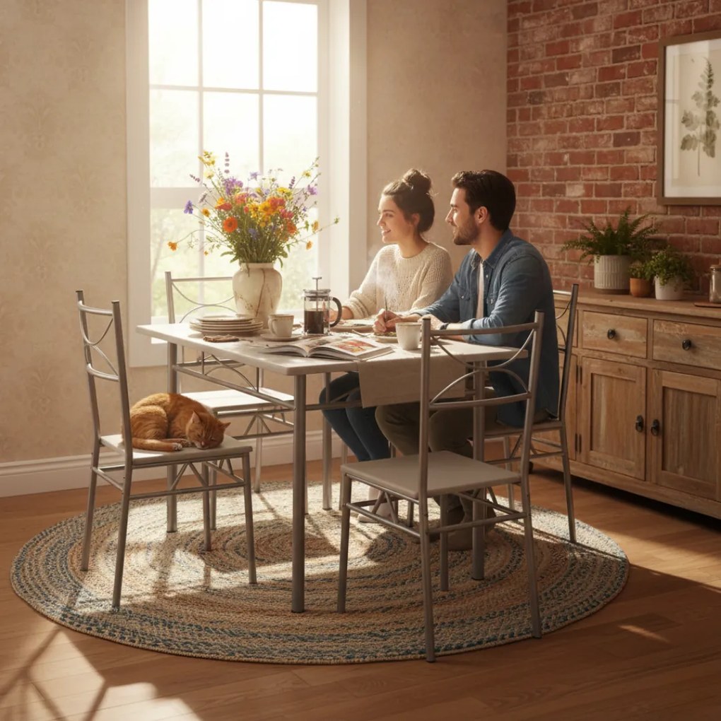 Zestaw jadalniany PAUL, 5 części, aksamitnie biała Jurhan