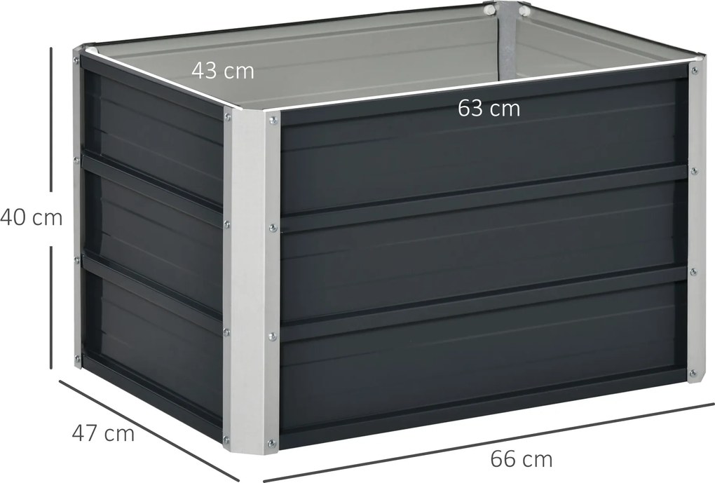 Outsunny Podwyższona Grządka Ogrodowa ze Stali Ciemnoszara 66x47x40cm Łatwa w Montażu i Trwała | Aosom PL