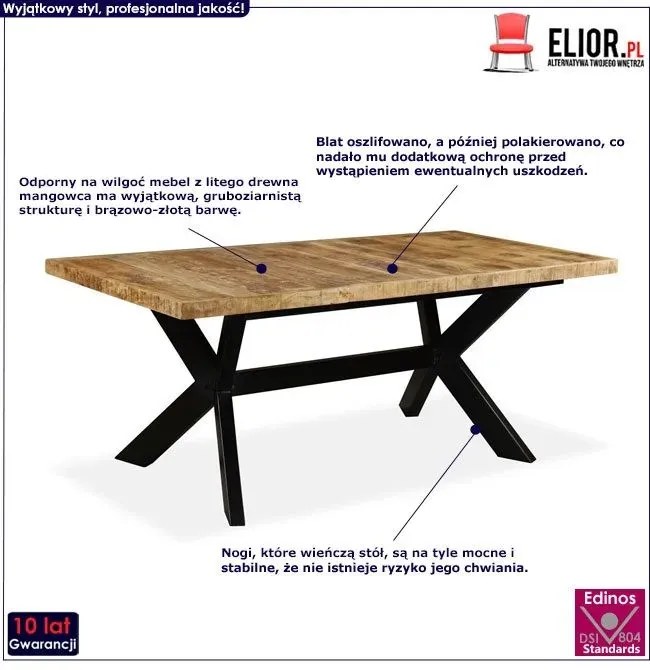 Prostokątny stół z drewna mango w stylu loft  Glefro 5X – jasnobrązowy