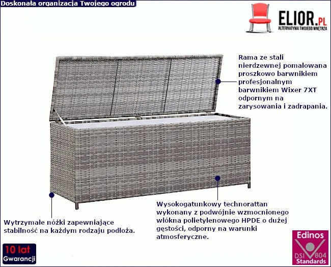 Szara skrzynia ogrodowa z technorattanu - Samira