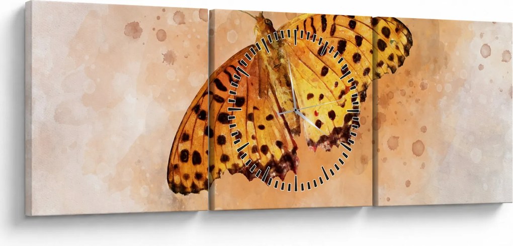 Obraz - Pomarańczowy motyl, akwarela (z zegarem) (90x30 cm)