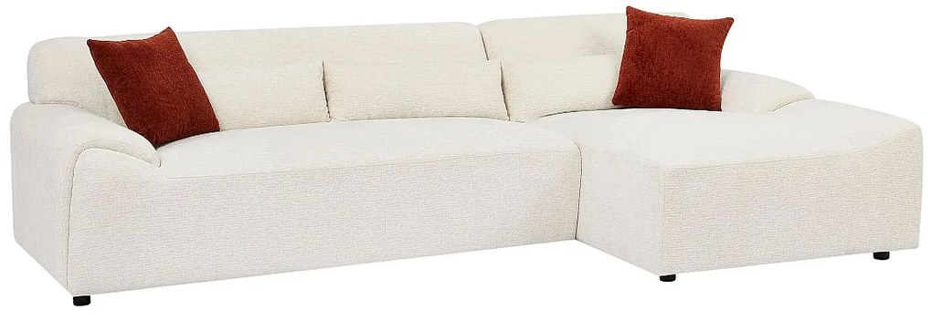 Kanapa narożna prawostronna z beżowej tkaniny szenilowej OVILIO