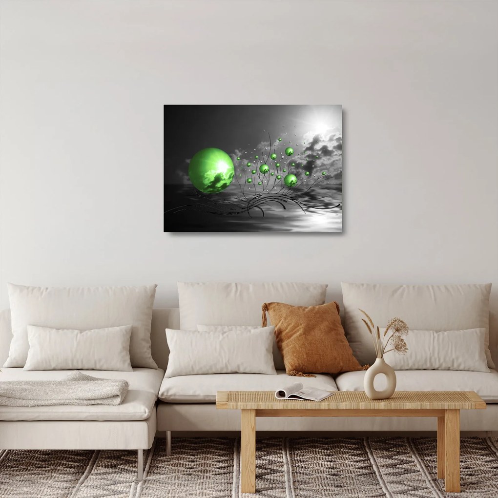Obraz na szkle - zielone abstrakcyjne kule (70x50 cm)