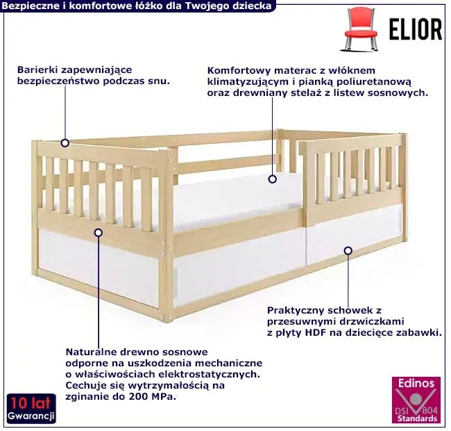 Sosnowe łóżko dziecięce z barierkami - Norivo