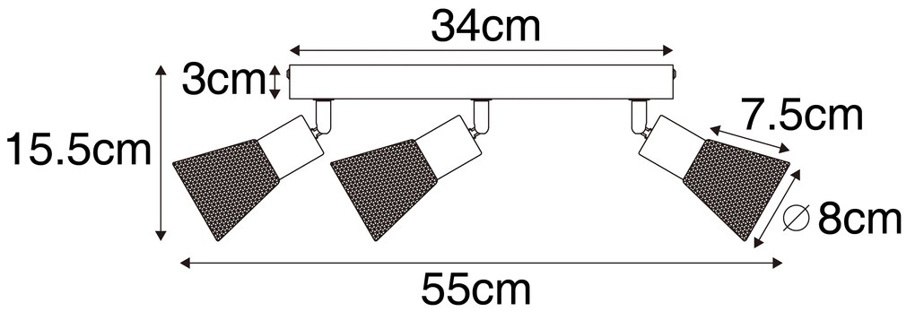 Industrialny reflektor czarny z drewnem 3-światła - Kristina