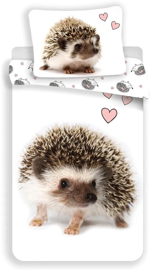 Biało-brązowa bawełniana pościel dziecięca jednoosobowa 140x200 cm Hedgehog – Jerry Fabrics