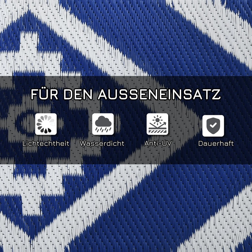 Outsunny Dywan Zewnętrzny Dywan Tarasowy, Odporny Na Warunki Atmosferyczne, Współczesny Design, 182 cm x 274 cm x 0,3 cm, Niebieski + Biały