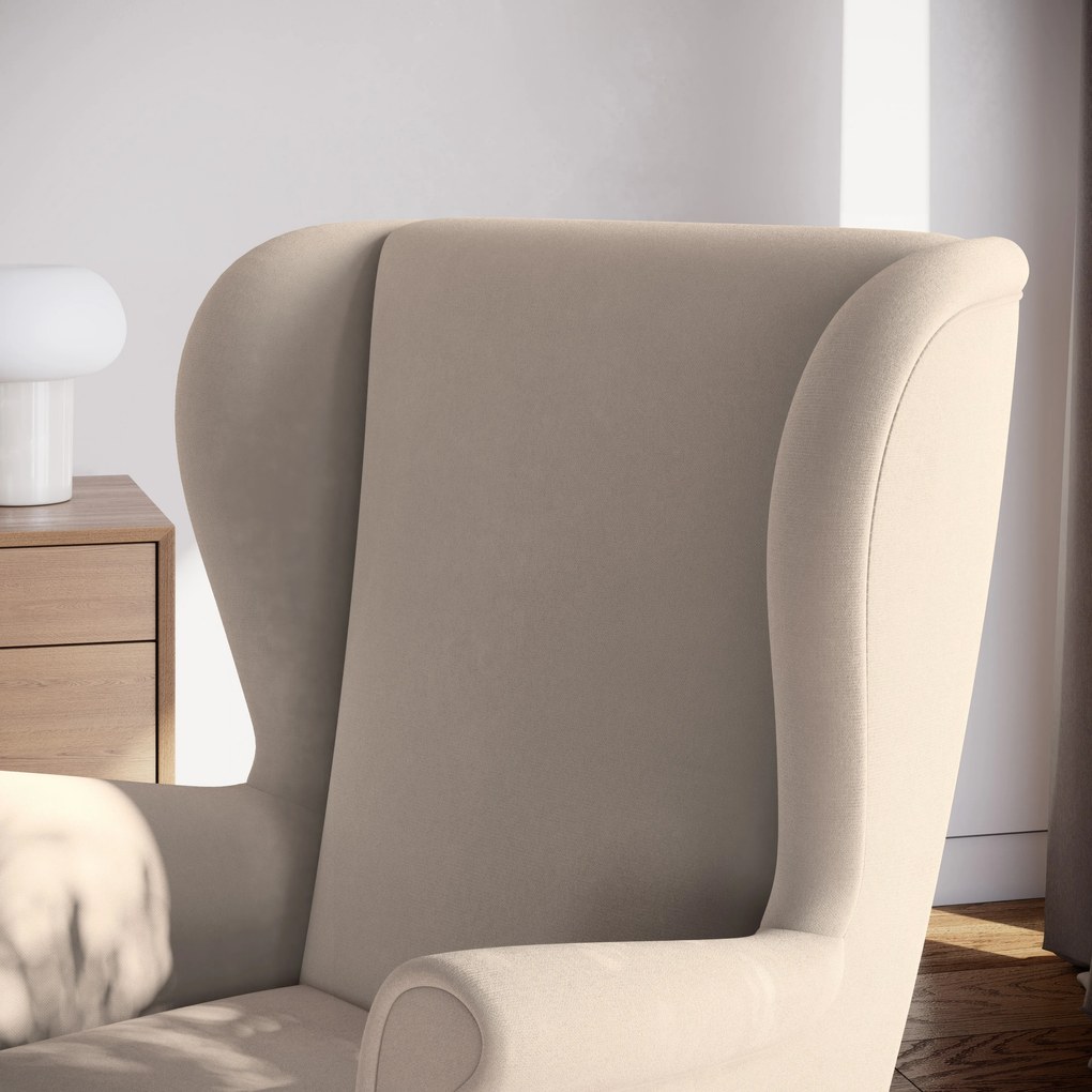 Klasyczny uszak LENTIO, ponadczasowy beżowy kolor, model do salonu i biura, stylowy mebel