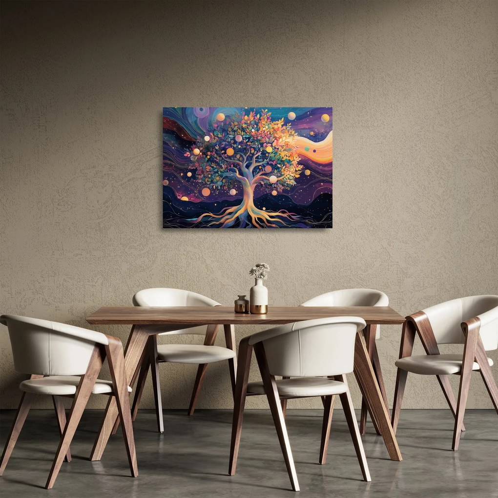 Obraz na szkle – Fioletowe drzewo pełne energii (70x50 cm)