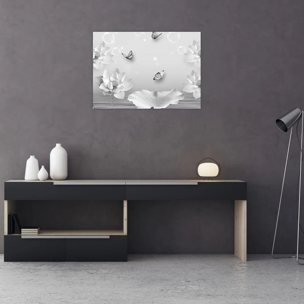 Obraz - Kwiatowy wzór z motylkami (70x50 cm)
