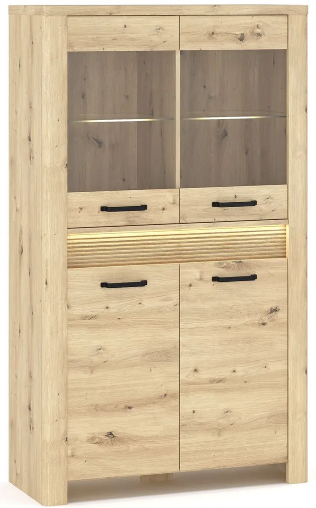 Niska witryna z ryflowaną listwą led dąb artisan N9-S49