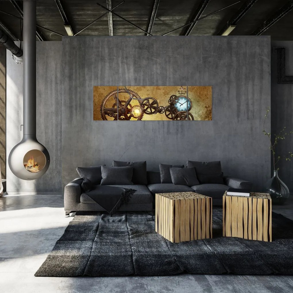 Obraz starych mechanizmów zegarowych (170x50 cm)