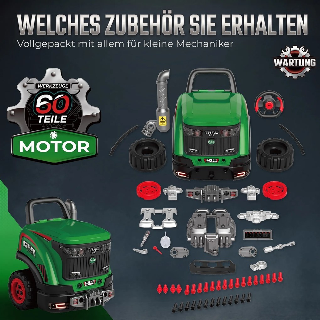 AIYAPLAY Zabawka motoryzacyjna dla dzieci 60-częściowy zestaw do naprawy auta z odłączanymi częściami, światłami, mgłą rozpylaną, dźwiękami, kierownicą | Aosom PL