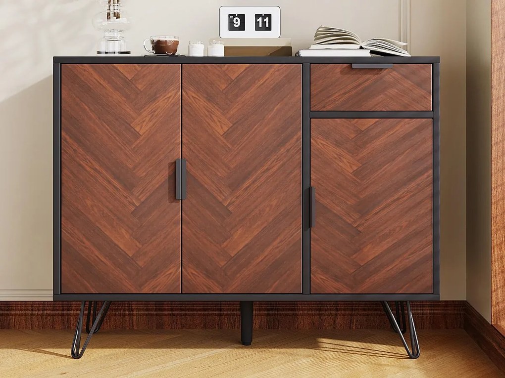 Bufet niski - 3 drzwi i 1 szuflada - MDF - Brązowy