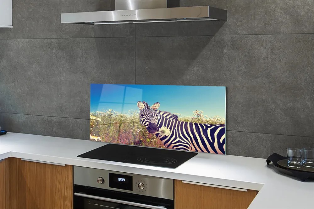 Panel szklany do Kuchni Zebra wśród Polnych Kwiatów