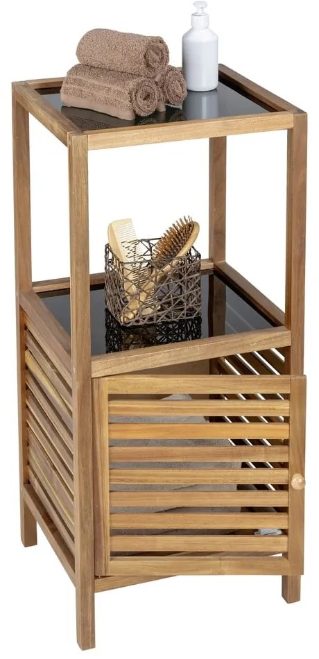 Czarna/w naturalnym kolorze niska/wąska szafka łazienkowa z litego drewna akacjowego 39,5x86 cm Fondi – Wenko