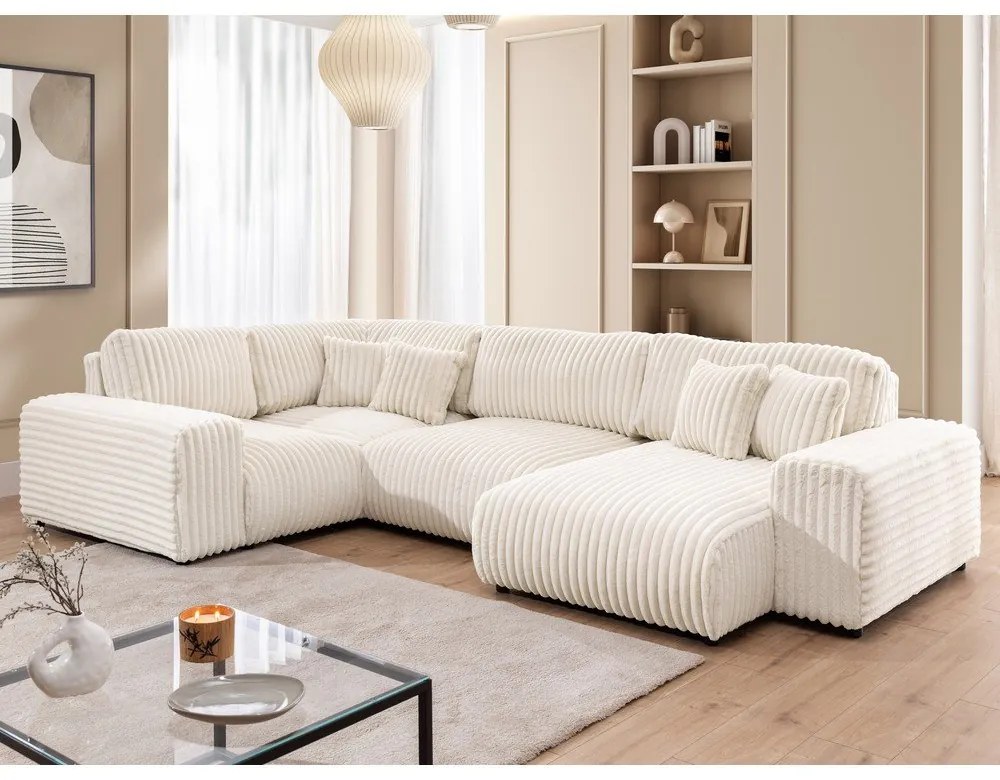 Kremowy sztruksowy narożnik (lewostronny/w kształcie litery U) Justin – Ropez