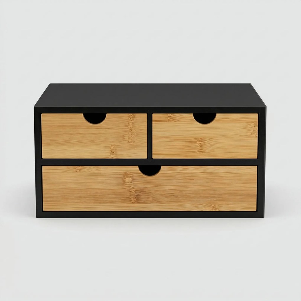 Bambusowy organizer na biurko HEGO, 16 cm, 3 szufladkowy