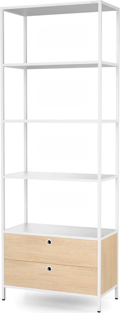 Regał biurowy metalowy z szufladami Eco Design Ariel, 80x40x220 cm, biały/dąb sonoma
