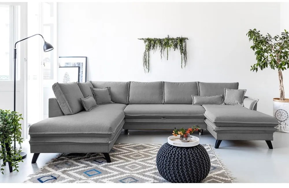 Szara rozkładana sofa w kształcie litery "U" Miuform Charming Charlie, lewostronna