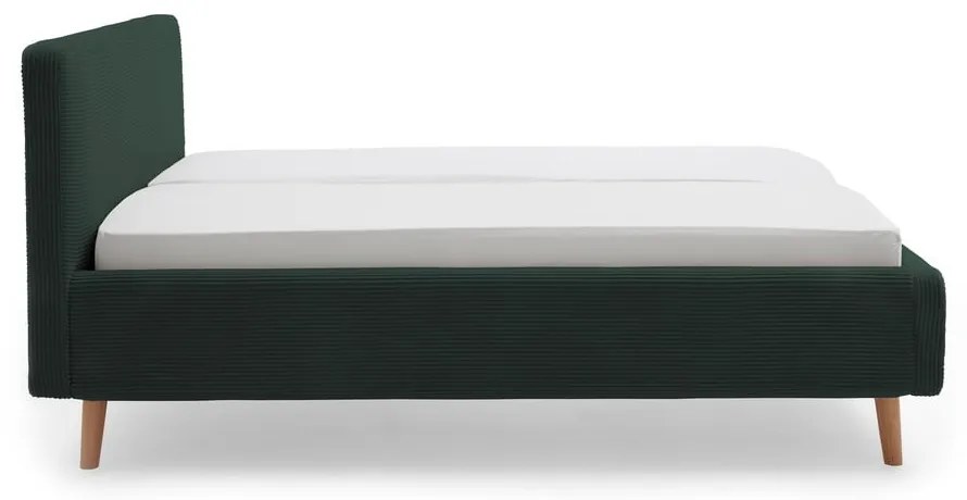 Ciemnozielone tapicerowane łóżko dwuosobowe ze schowkiem i stelażem 180x200 cm Mattis Cord – Meise Möbel