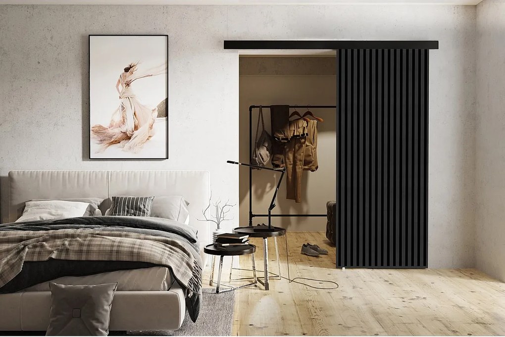 Emporius drzwi naścienne 70 cm Belor - nowoczesne drzwi z imitacją lameli, drzwi naścienne grafit