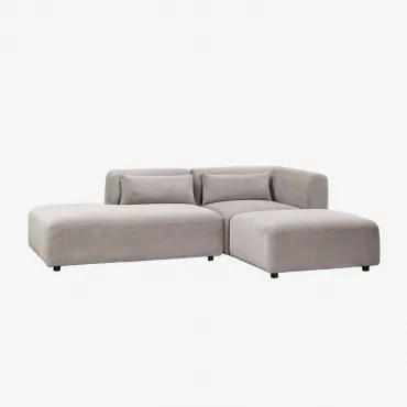 Sofa Modułowy Narożny 2-częściowy Z Lewym Szezlongiem I Pufem Fogler Sztruks Jasny Szary Taupe - Sklum