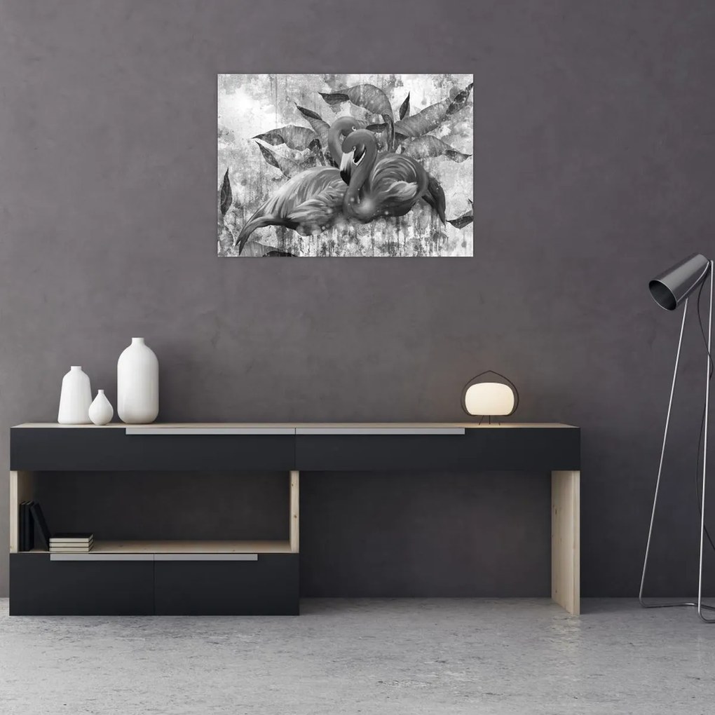 Obraz - Graffiti z flamingami (70x50 cm)