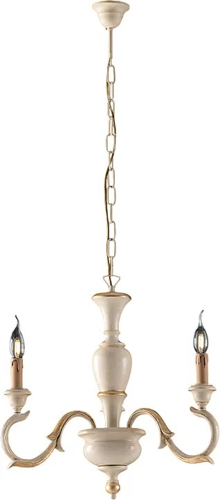 Żyrandol Fiorenza z drewna w kolorze kości słoniowej i złotego liścia, 3 światła, 110 Ø43 BL172-3-AV