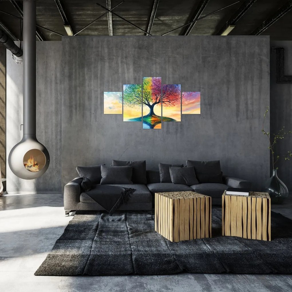 Obraz – Malowane drzewo czterech pór roku (125x70 cm)