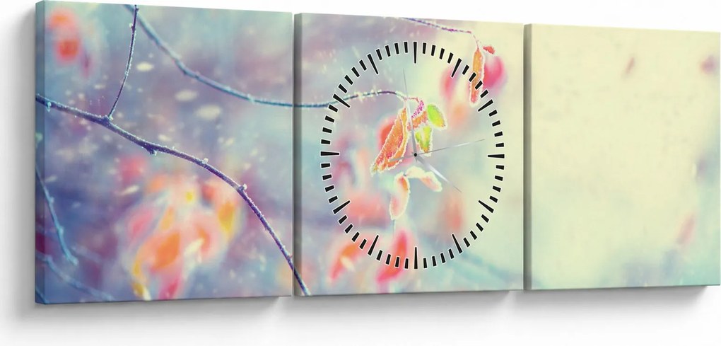 Obraz - Listki w lodzie (z zegarem) (90x30 cm)