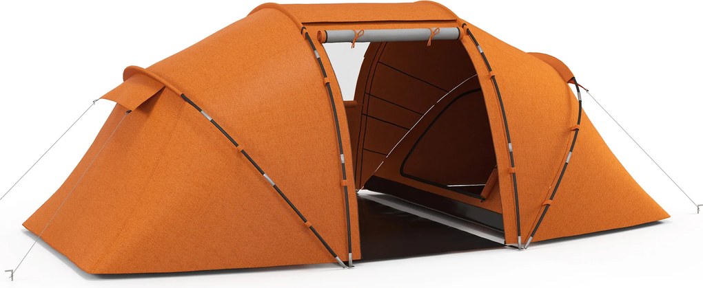 Outsunny Namiot tunelowy dla 4-6 osób, namiot kempingowy z drzwiami, podłogą, wodoodporny 2000 mm, pomarańczowy | Aosom PL