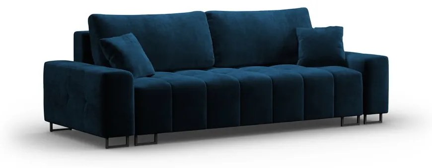 Niebieska aksamitna rozkładana sofa ze schowkiem 250 cm Wicklow – Cosmopolitan Design