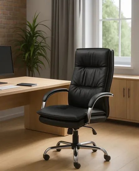 Biurowy Fotel Skórzany Czarny Obrotowy A3-E31