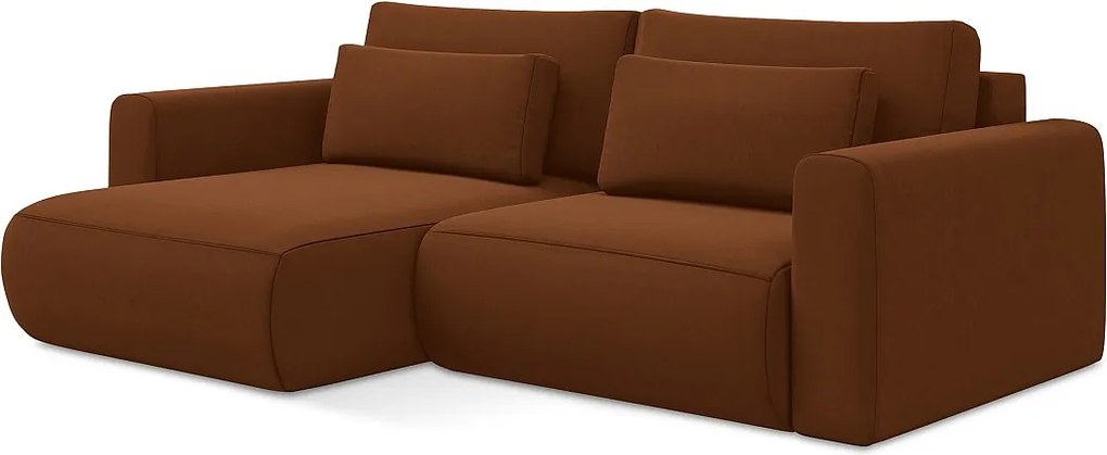 Narożnik lewostronny z funkcją spania - z tkaniny welwetowej - terakota - KAPUA