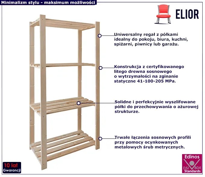 Regał z półkami z drewna sosny P1-C34