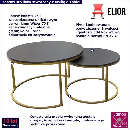 Komplet dwóch stolików kawowych czarny + złoty G0-T02