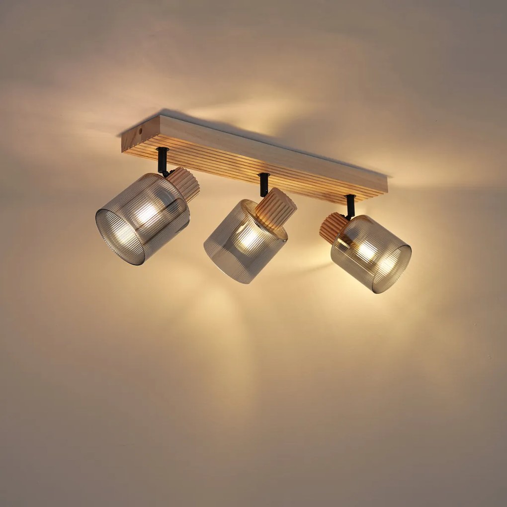 Nowoczesny reflektor drewniany z przydymionym szkłem, 3-punktowy, obrotowy i przechylny - Gracy