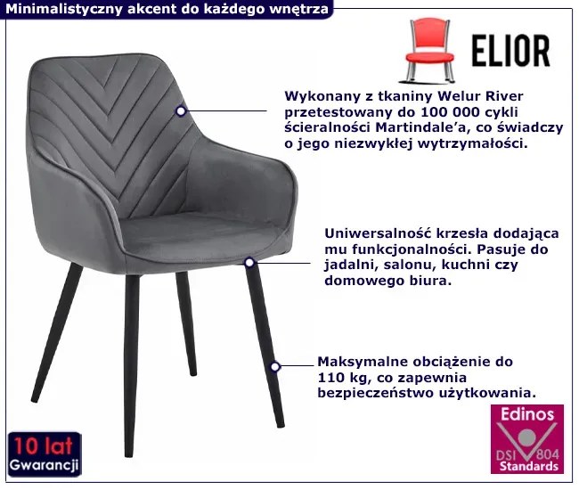 Welurowe szare krzesło wzór jodełka T3-B90