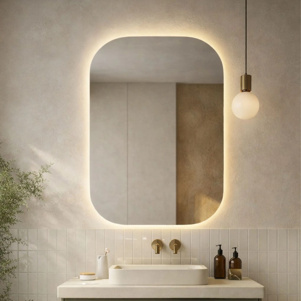 Lustro dekoracyjne prostokątne z podświetleniem ROUND Pure LED| Różne rozmiary | Różne kolory : Kolor tafli szkła - Srebrny, Rozmiar - 60 x 100 cm