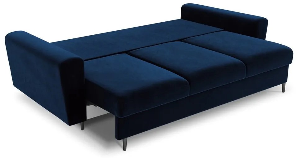 Niebieska aksamitna rozkładana/ze schowkiem sofa 235 cm Kyoto – Cosmopolitan Design