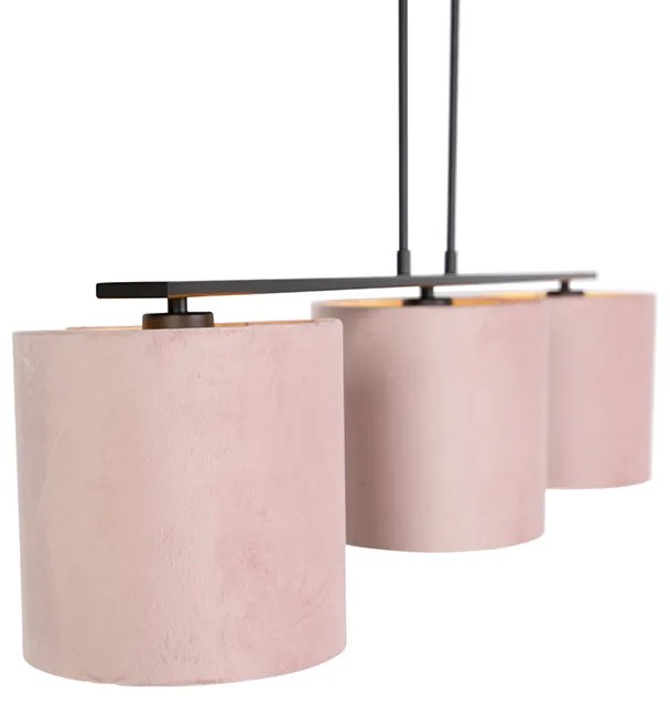 Lampa wisząca z abażurami z weluru różowa ze złotem 20cm - Combi 3 Deluxe klasyczny/Antyczny Oswietlenie wewnetrzne