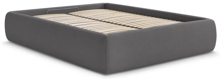 Ciemnoszare tapicerowane łóżko dwuosobowe ze schowkiem/bez zagłówka ze stelażem 160x200 cm Inera – Bobochic Paris