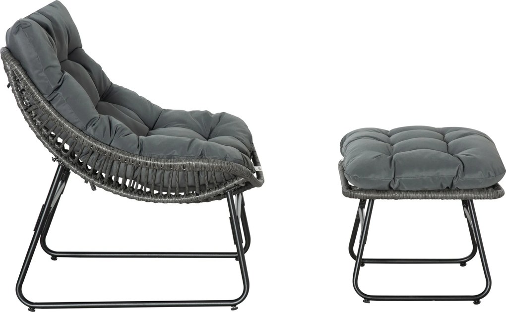 Outsunny zestaw dwóch foteli rattanowych ze taboretem, stal, kolor szary, 69 x 76 x 70 cm