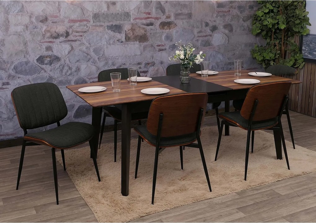 Krzesło do jadalni MCW-O44 (zestaw 6 sztuk),  orzechowy wygląd, ciemnoszary