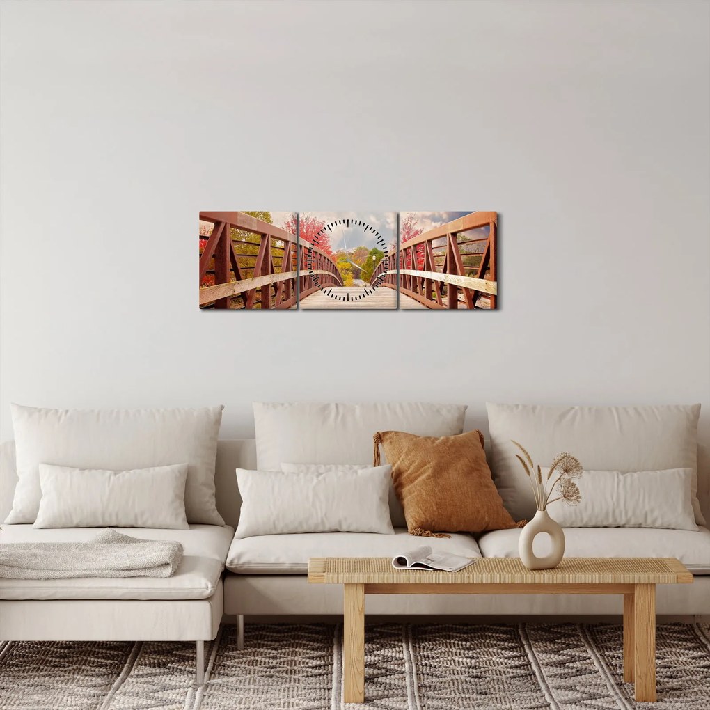 Obraz - drewniany most (z zegarem) (90x30 cm)