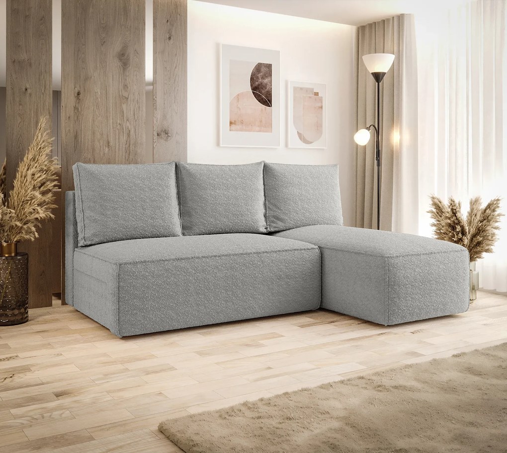Jasnoszara sofa narożna z funkcją spania i pojemnikiem - Merello 5X