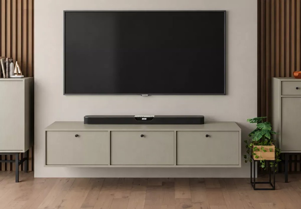 Wisząca szafka RTV Daily 180 cm 3-drzwiowa beż / eukaliptus / czarna