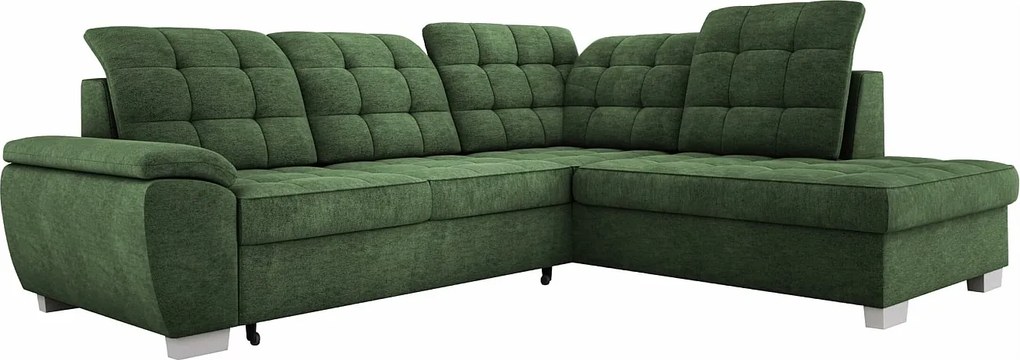 Narożnik LOTTA, 258x212cm, z funkcją spania i wysokiej jakości tapicerką – idealny do małych i dużych pomieszczeń, układ prawy, kolor: ZIELONY