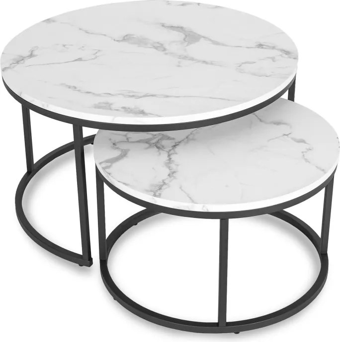 Zestaw Stolików Kawowych DAFNE MAX 60 cm/80 cm Biały Marmur Nowoczesny Glamour